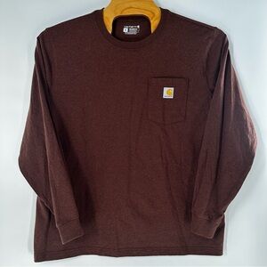 Carhartt Relaxed Fit Dark Brown Long Sleeve Tee XL with Pocket